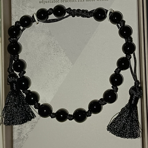 LUNA NORTE FOR EVERYBODY UNISEX BLACK ONYX GEMSTONE BRACELET ADJUSTABLE NEW IN - Picture 2 of 4